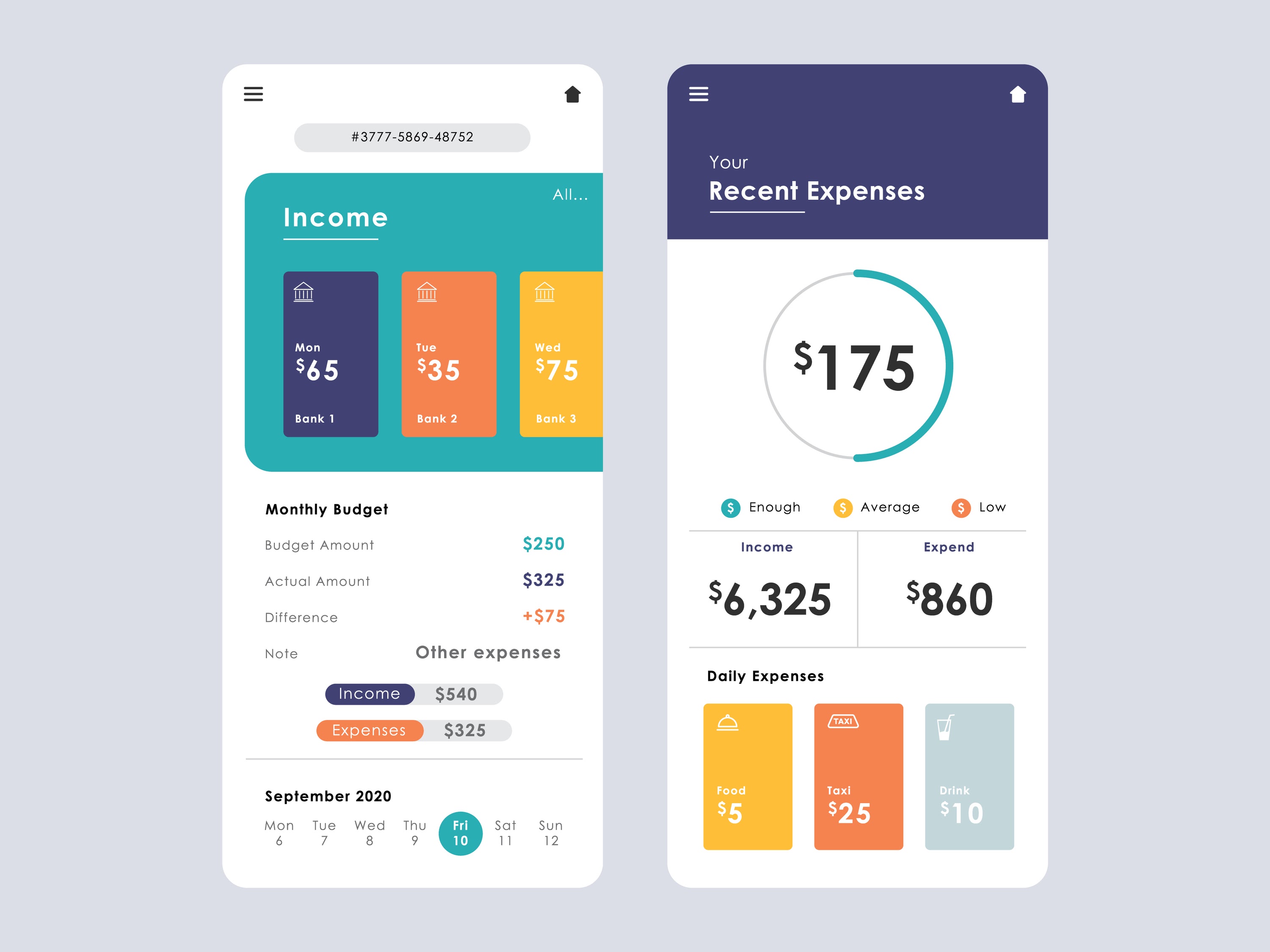 An interface for an expense tracker application